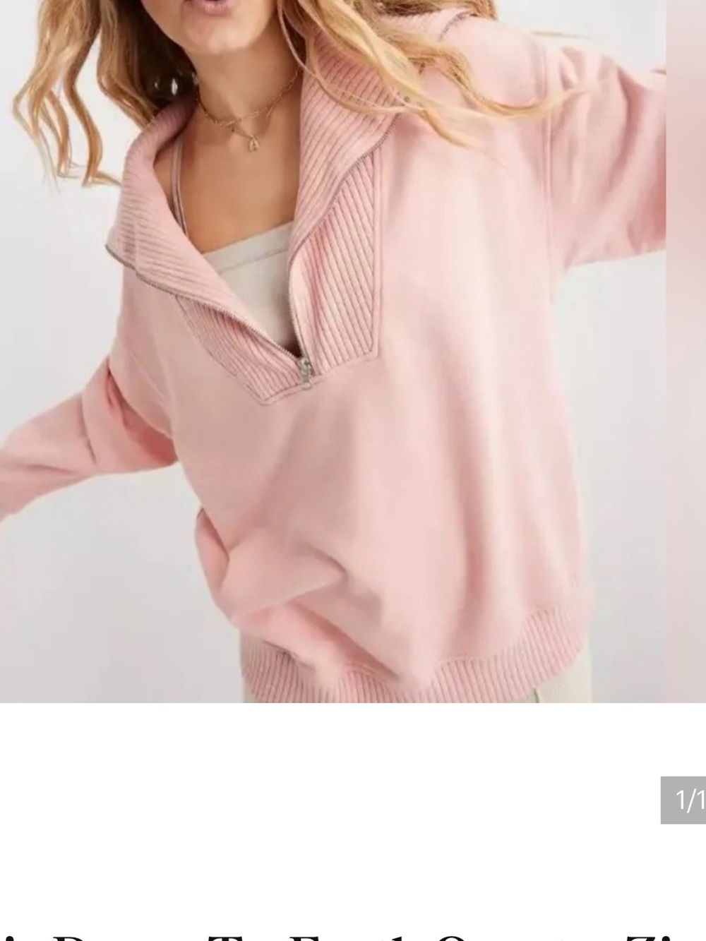 Aerie Pink Down To Earth Quarter Zip-Front Ribbed Sweater Jacket Size Medium
